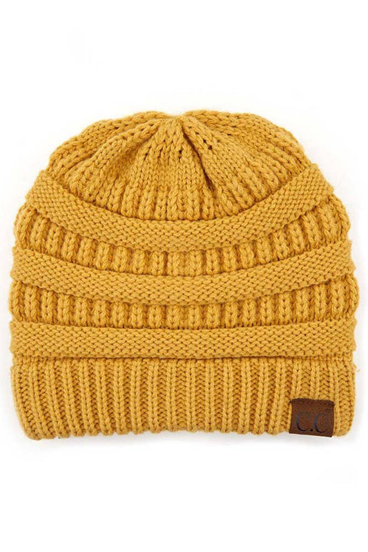 Honey Mustard Cable Knit Classic Beanie Winter Hat
