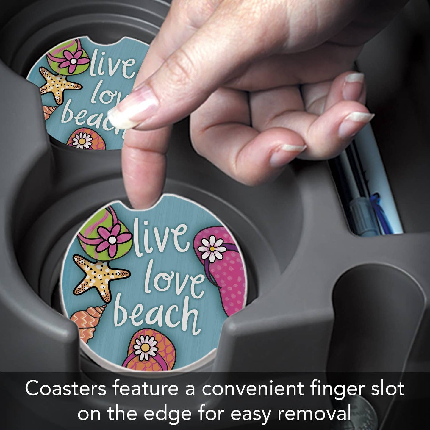"Live Love Beach" 1-Pack Absorbent Stone Car Coaster