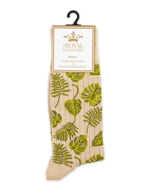 Men's Monstera Socks   Green/Tan   One Size