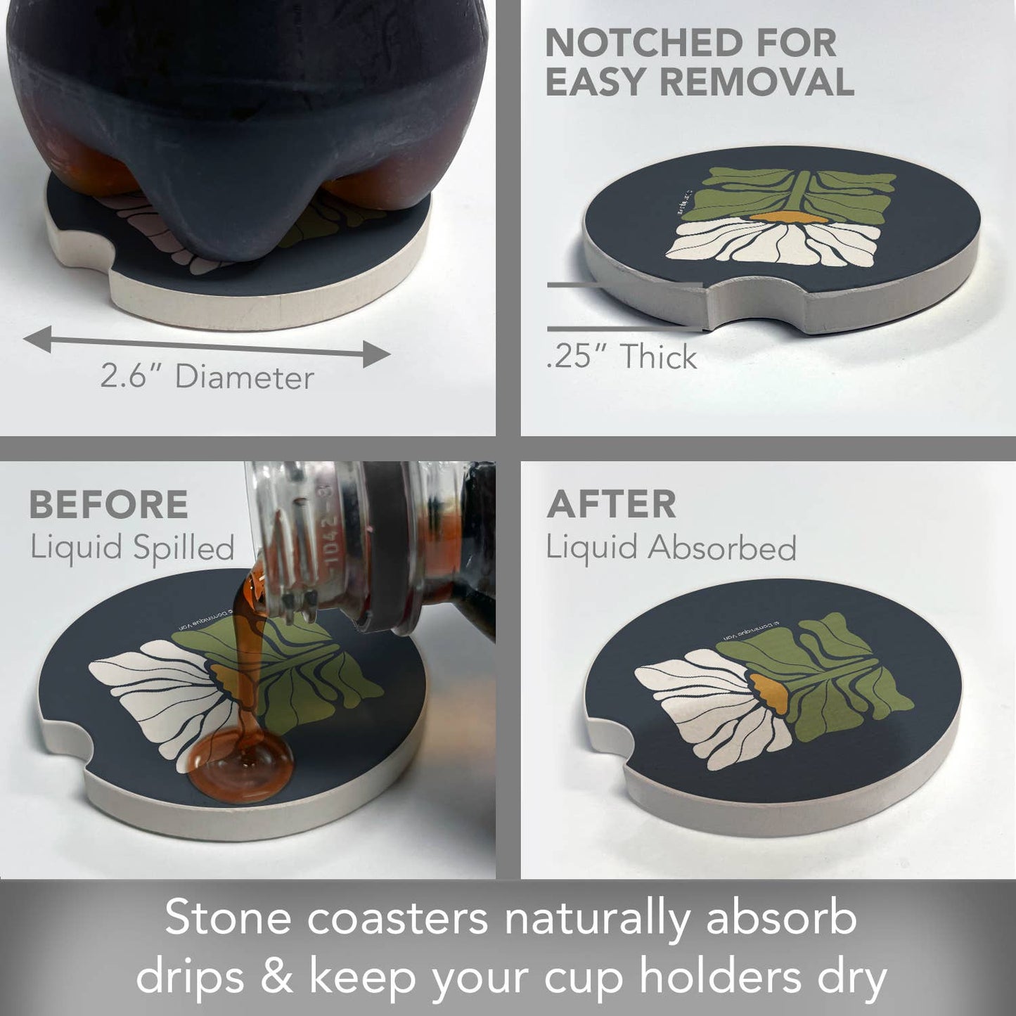 "Bohemian Floral" Absorbent Stone Car Coaster 1pk