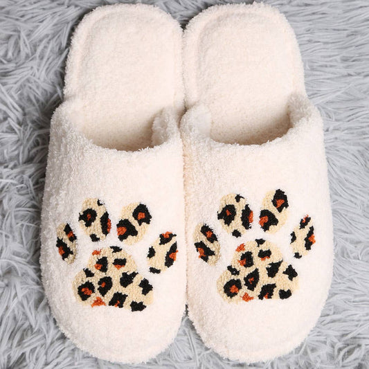 Leopard Print Paw Design Home Slippers M/L