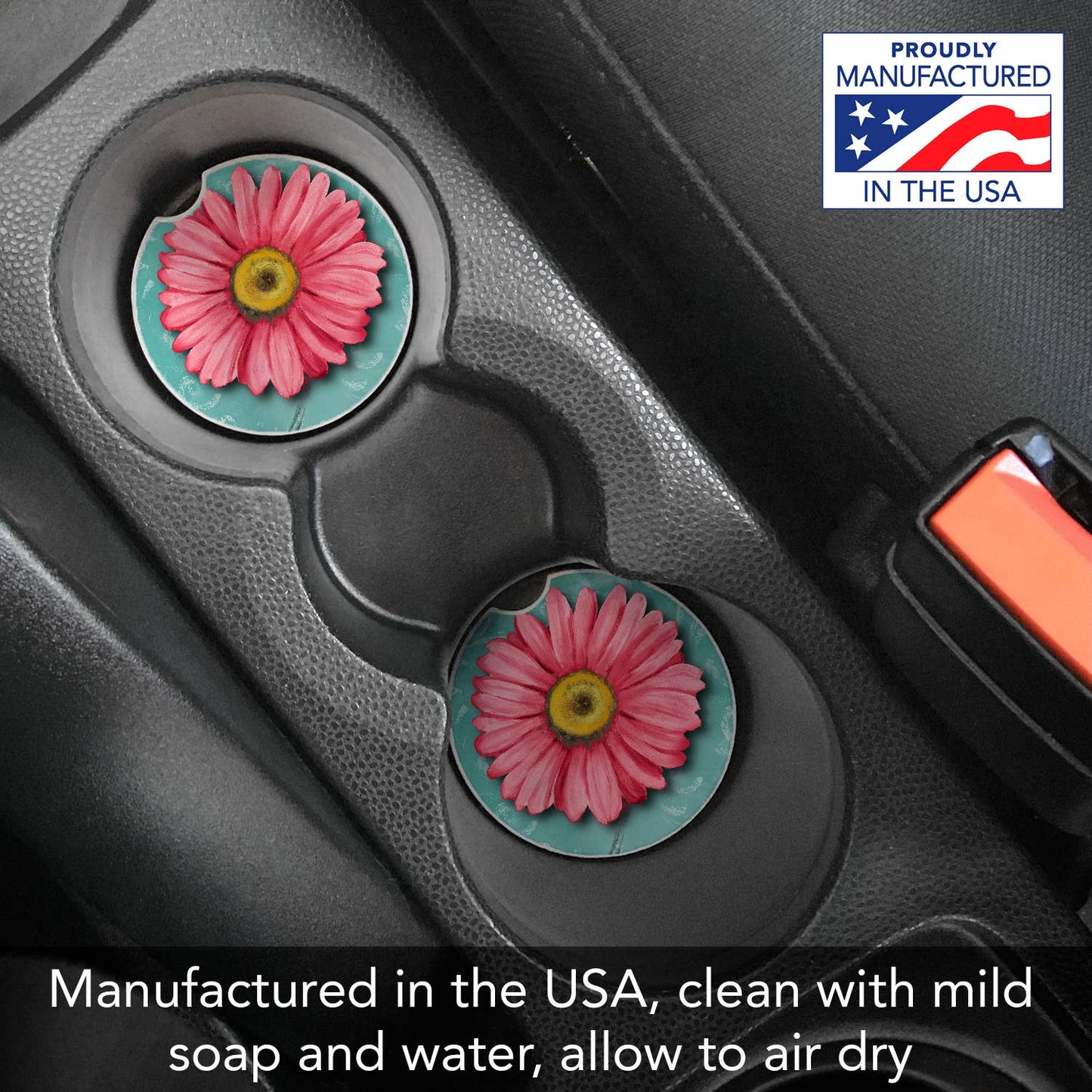 Blooming Daisy Absorbent Stone Car Coaster 1 Pk