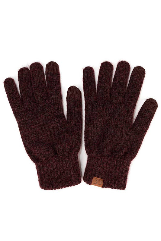 Wine Heather Knit Plain Gloves