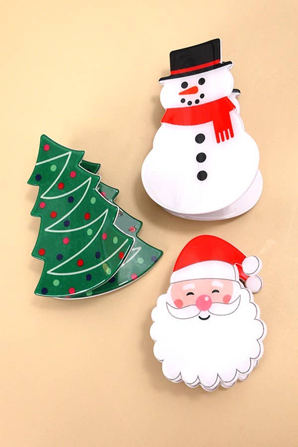 Christmas Tree, Santa & Snowman Holiday Hair Claw