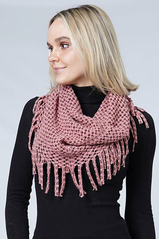 Dusty Pink Two Tone Tube Scarf with Fringe