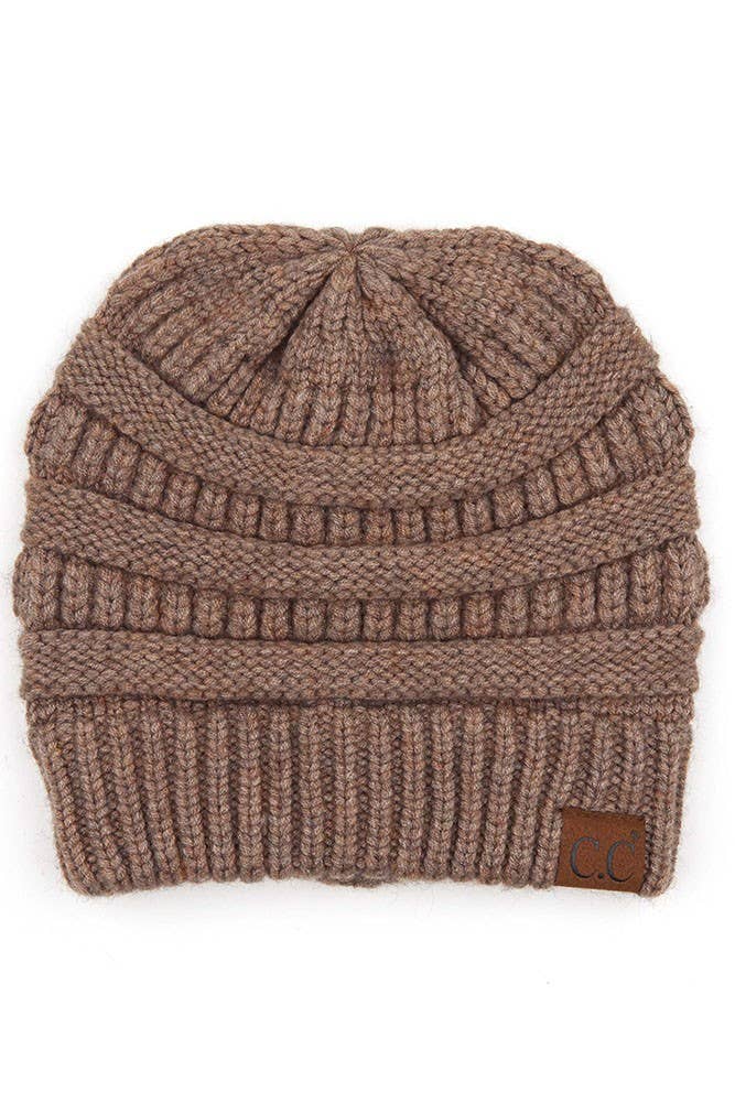 Light Taupe Mixed Soft Yarn Knit Beanie