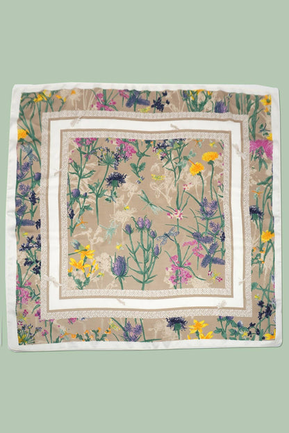 Beige Floral Print Bandana Scarf