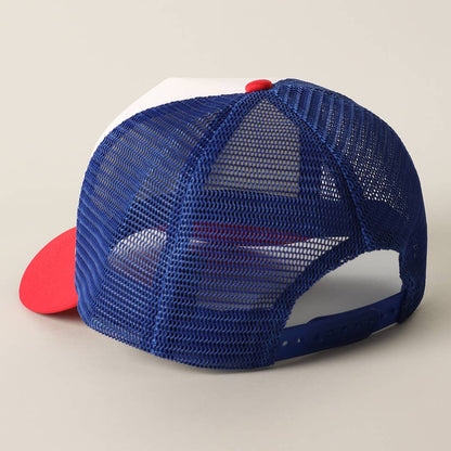 USA Patch Mesh Trucker Hat: WHITE/RED/BLUE