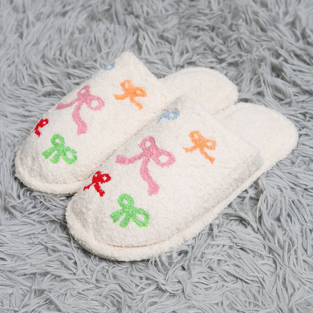 Colorful Ribbon Print Cozy Indoor Home Slippers