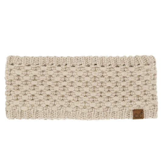 Beige Cross Cell Stitch Knit Winter Headwrap