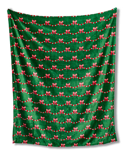 Bow Garland Throw   Green/Pink   50x60