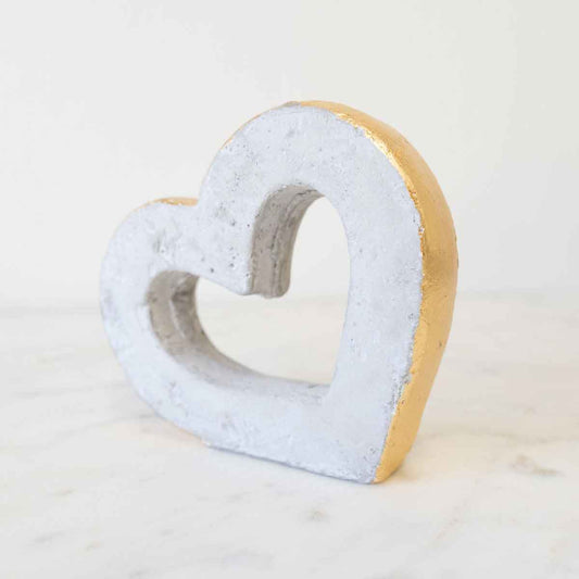 Gray/Gold 5" Concrete Heart Decor
