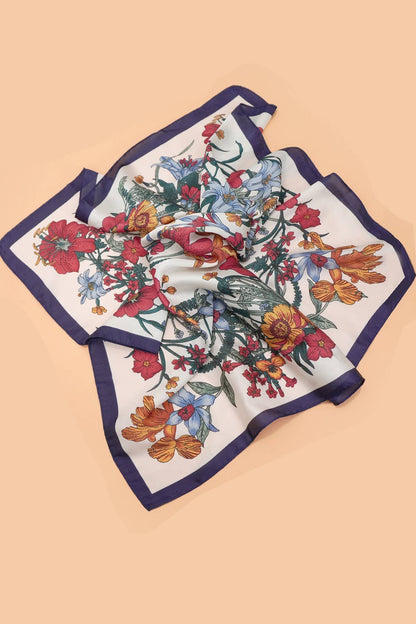Off White Floral Silky Feel Bandana Scarf