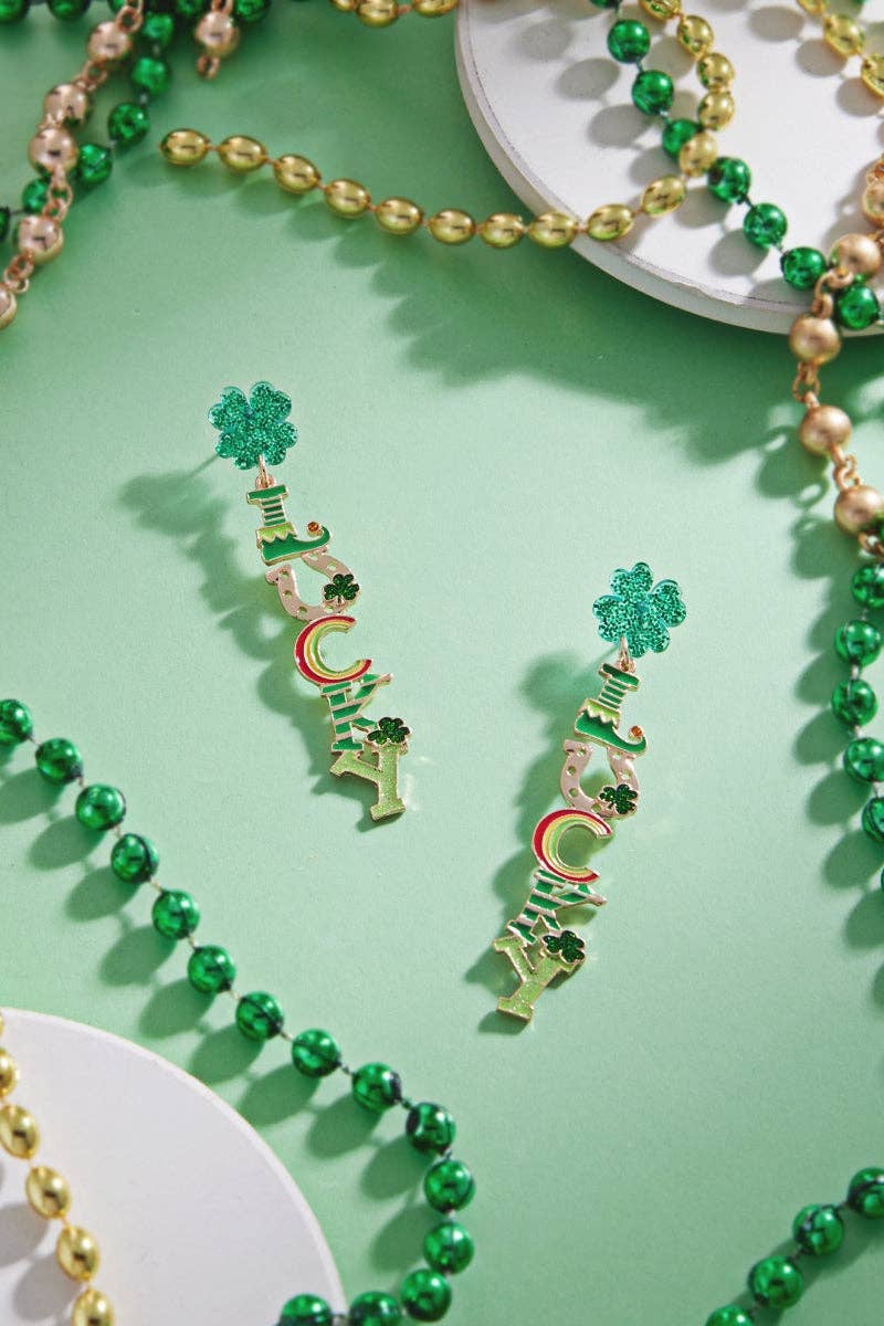 Lucky Saint Patricks Day Enamel Post Earrings