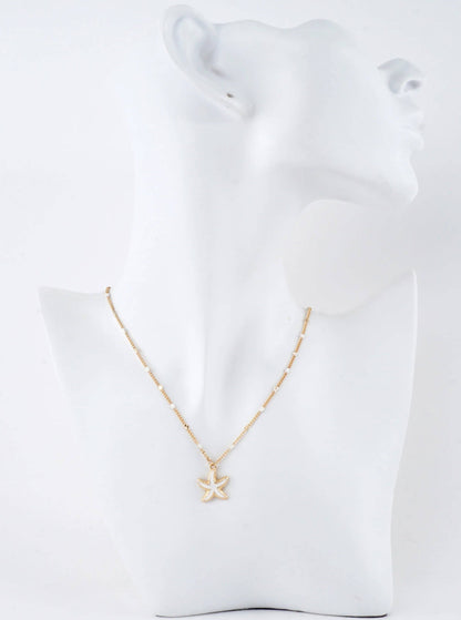 Starfish Enameled Pendant Necklace: White