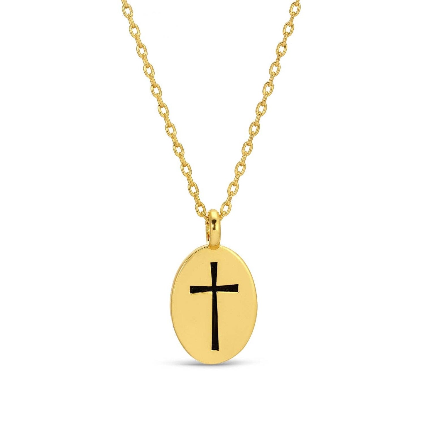 Etched Cross Oval Pendant Necklace