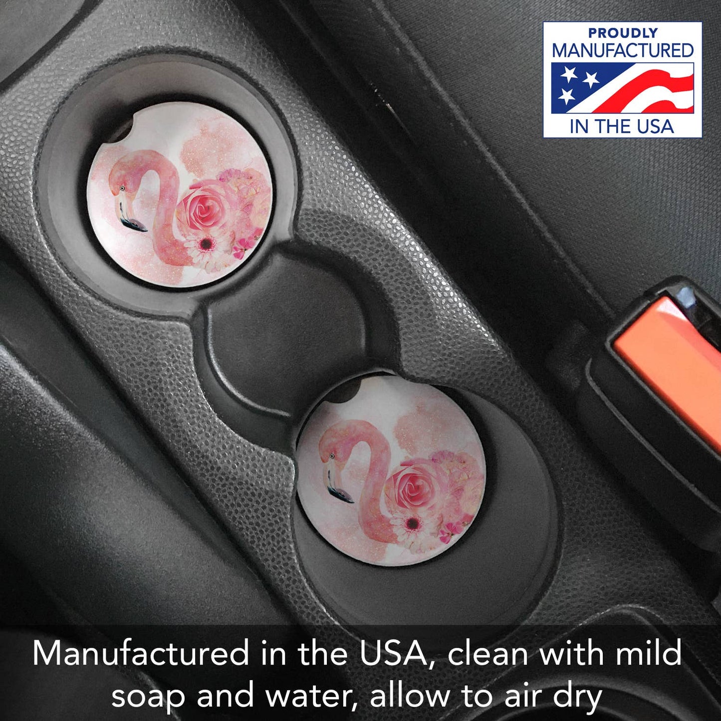 "Floral Flamingos" Absorbent Stone Car Coaster 1pk