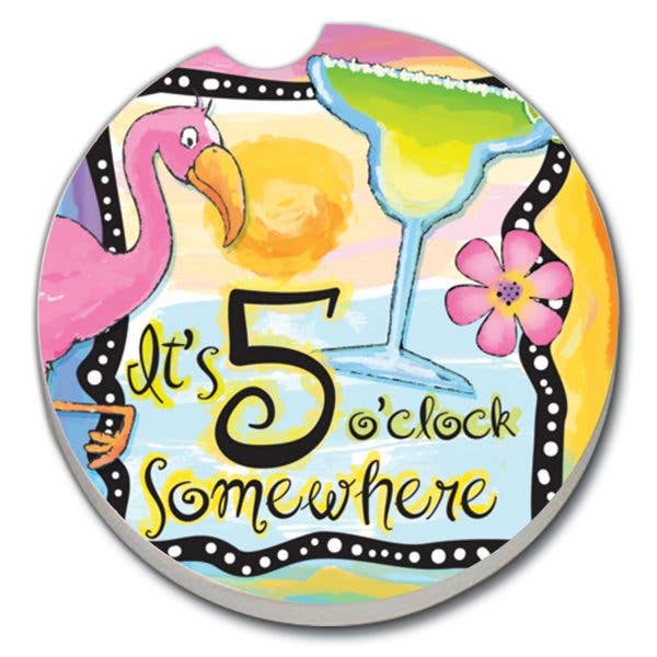 Five O'Clock Somewhere Absorbent Stone Car Coaster 1 Pk