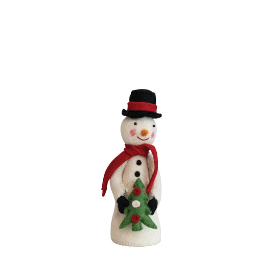 8"H Handmade Wool Felt Snowman w/ Hat, Scarf & Tree, Multi Color