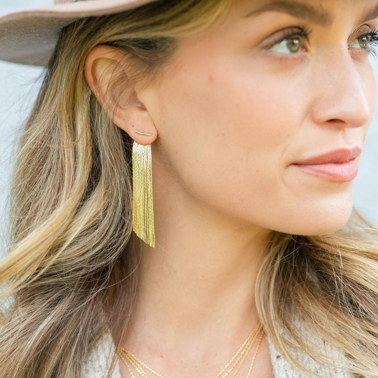 Gold Back Accented Long Earrings