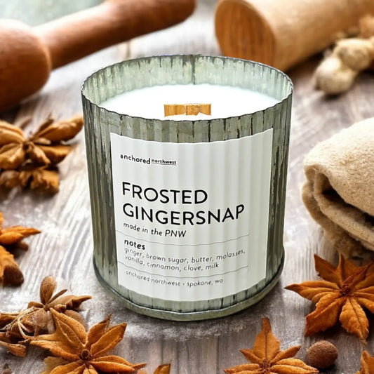 Frosted Gingersnap Rustic Vintage Farmhouse Wood Wick Candle