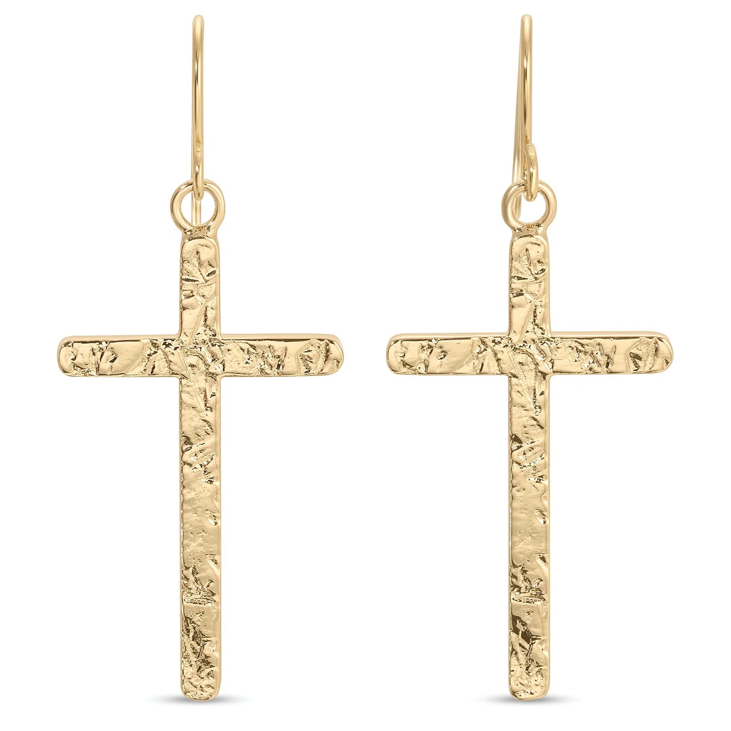 Gold Long Gilded Cross Earrings