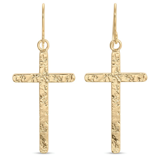 Gold Long Gilded Cross Earrings