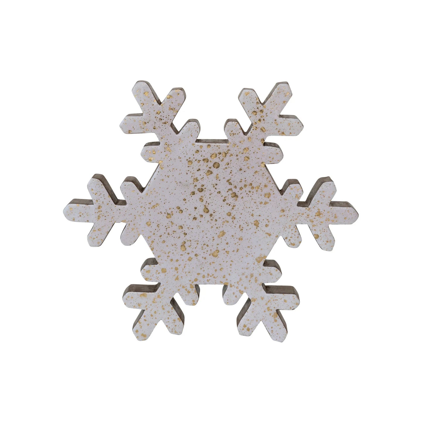 Handmade Enameled Mango Wood Snowflake w/ Gold Splatter