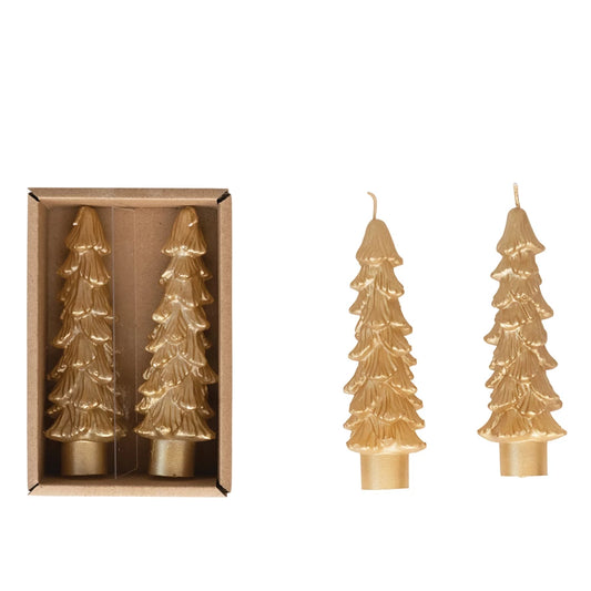 Unscented Tree Shaped Taper Candles, Set of 2 Gold