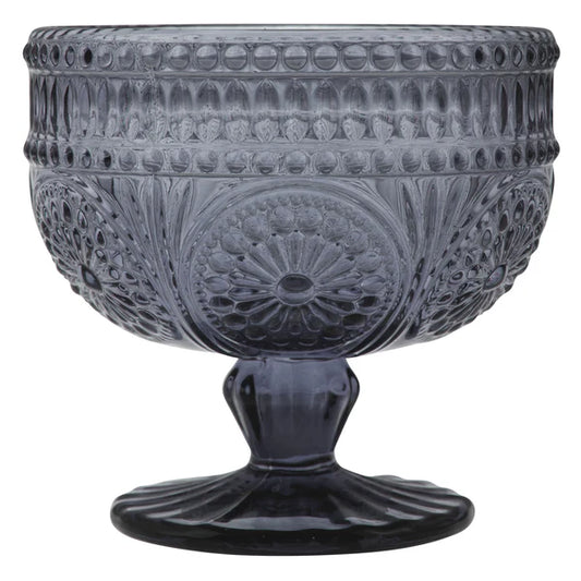 Gray Stemmed Medallion Glass Bowl