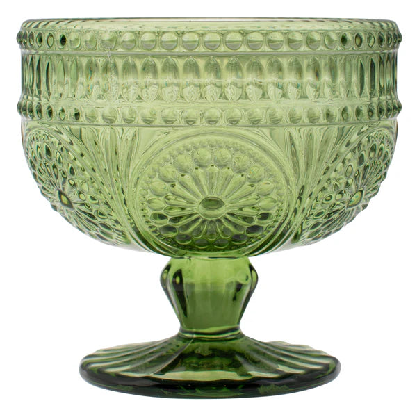 Green Stemmed Medallion Glass Bowl