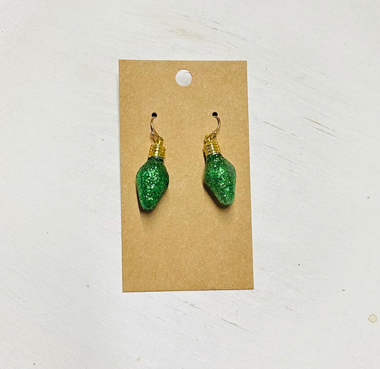 Green Christmas Bulb Earrings