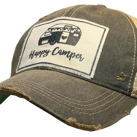 Happy Camper Distressed Trucker Hat