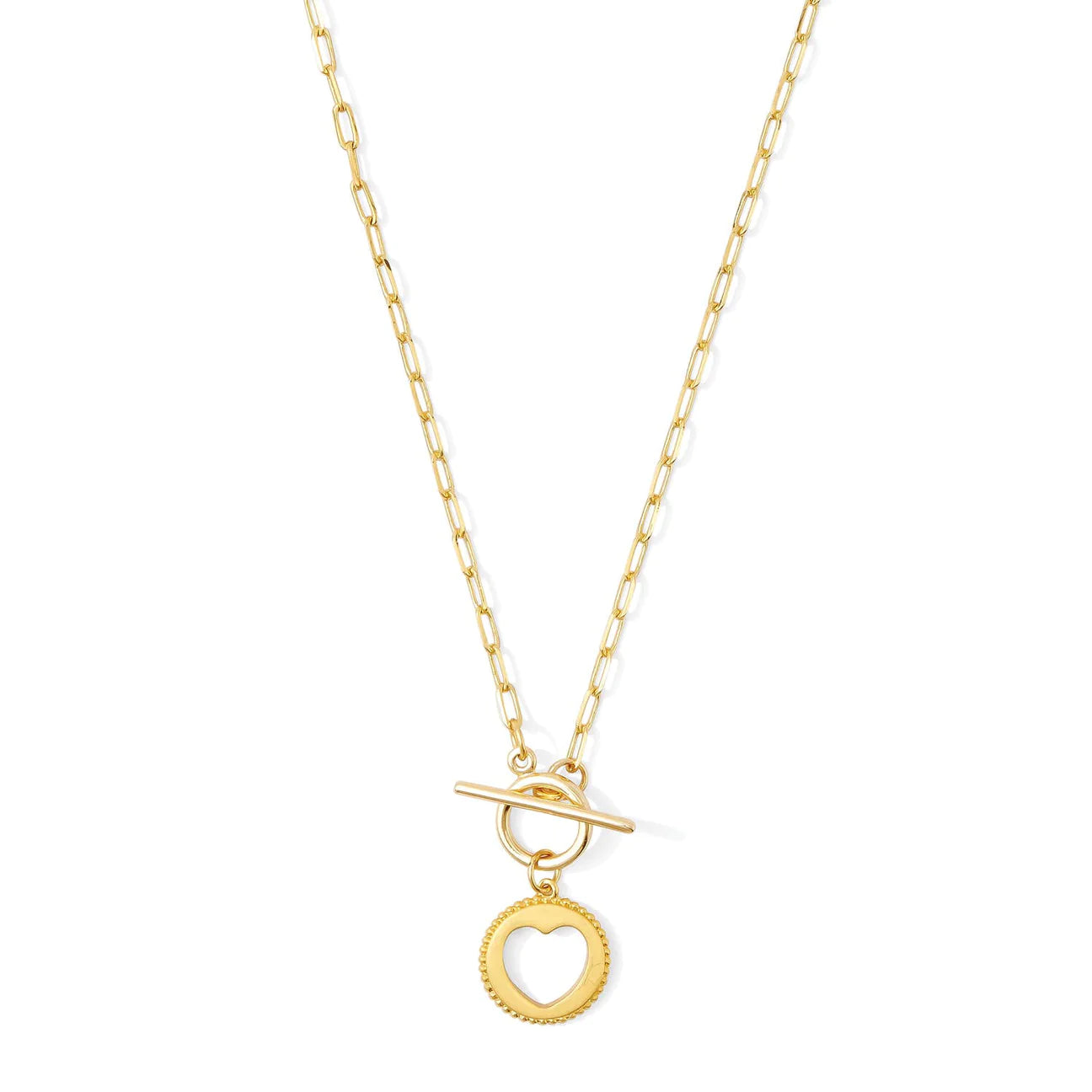 Gold Heart Paperclip Toggle Necklace