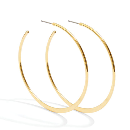 Gold Large Delicate Hoops With Flat Bottom