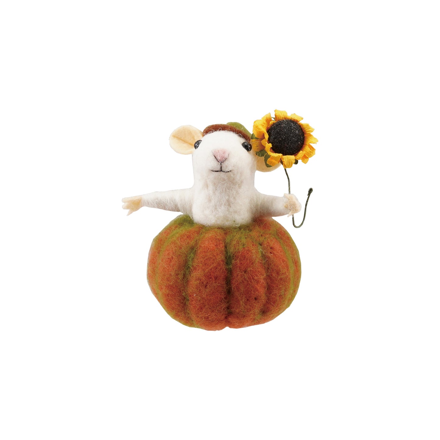 Handmade Wool Felt Mouse in Pumpkin with Sunflower