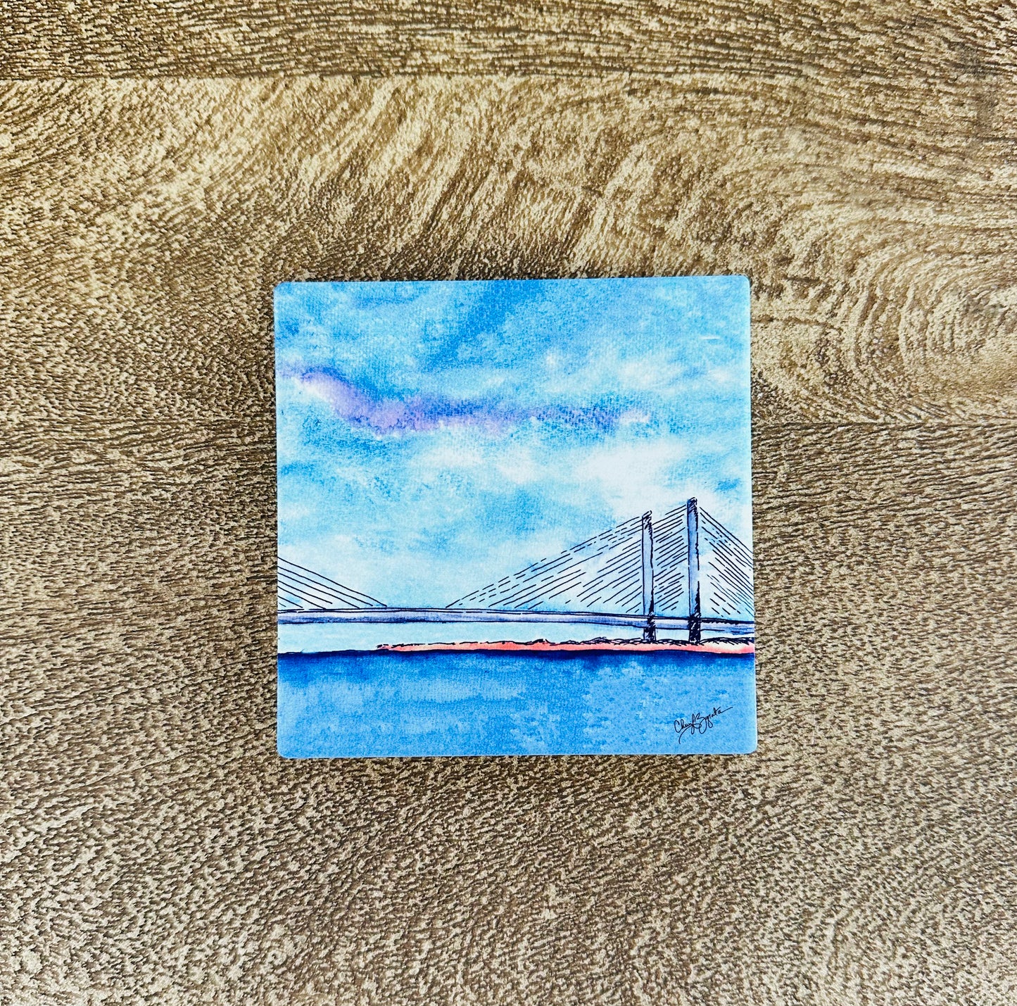 IR Bridge Square Ceramic Coaster by Cheryl Zapata Art
