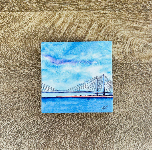 IR Bridge Square Ceramic Coaster by Cheryl Zapata Art