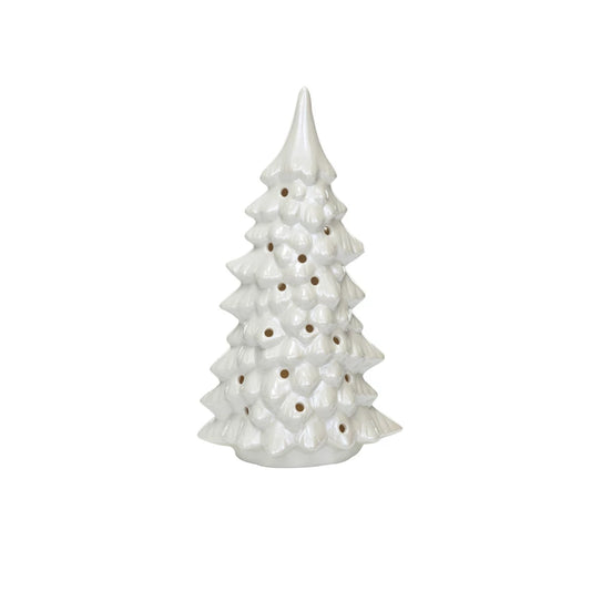 Stoneware LED Tree w/ Cut-Outs, Iridescent Finish