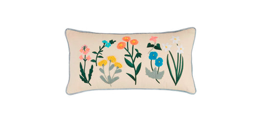 Lumbar Botanical Stem Embroidered Pillow