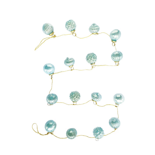 Mint Embossed Recycled Mercury Glass Ornament Garland With Gold Cord