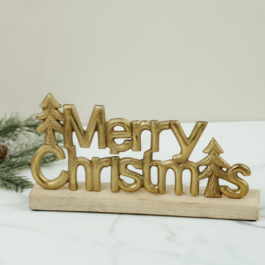 Wood & Gold Merry Christmas Tabletop Decor