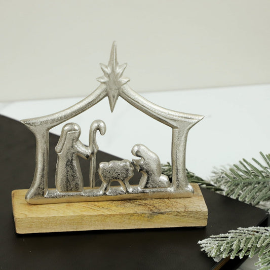 7.3" Wood & Aluminum Nativity Tabletop