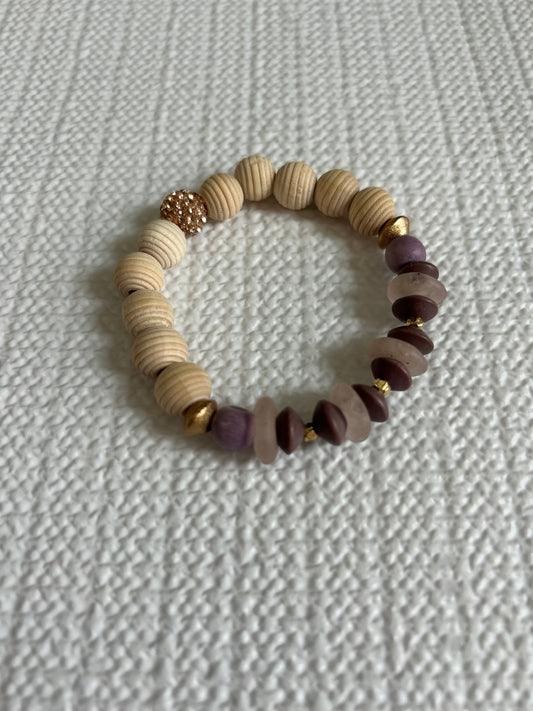 Natural & Mauve With Sparkle Bead Bracelet