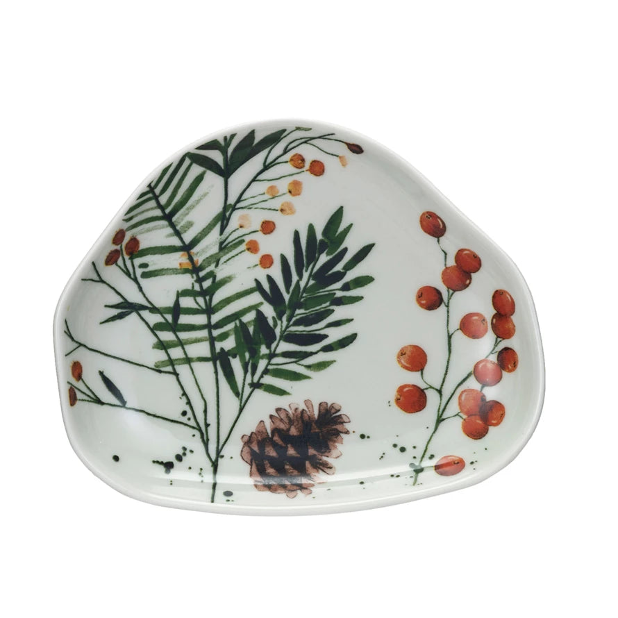 Stoneware Pale With Pinecones & Berries