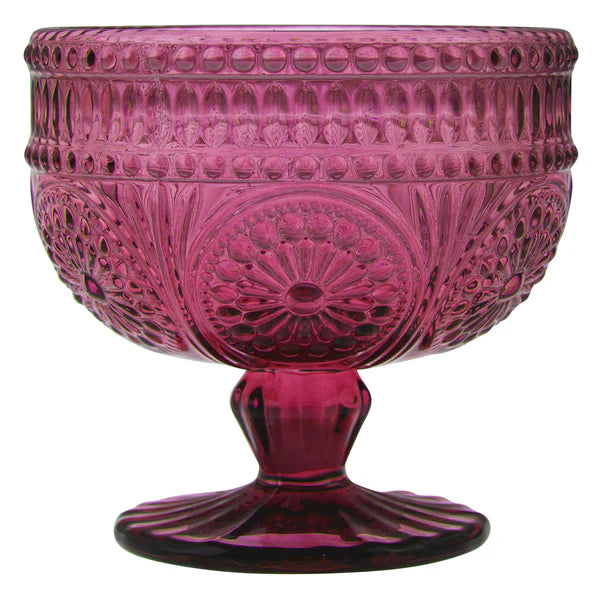 Plum Stemmed Medallion Glass Bowl