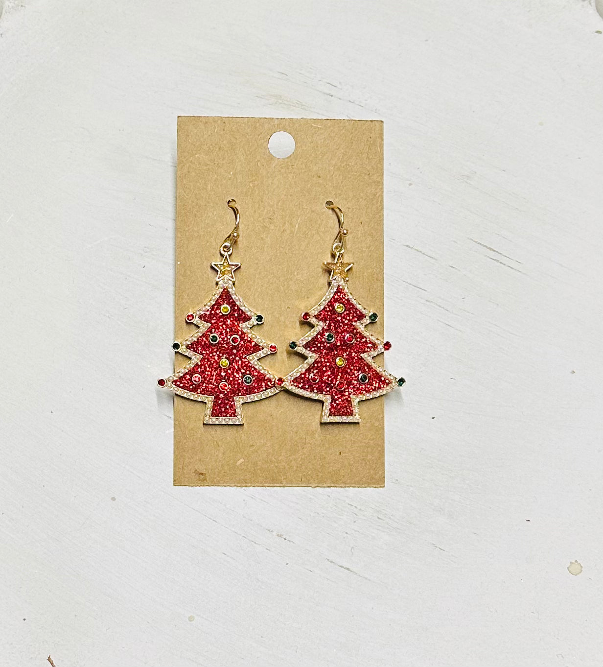 Red Christmas Tree Earrings