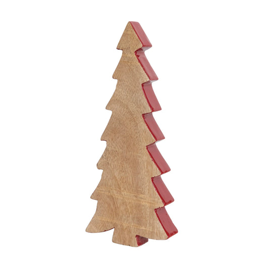 4"L x 9"H Mango Wood Christmas Tree With Red Enameled Edge