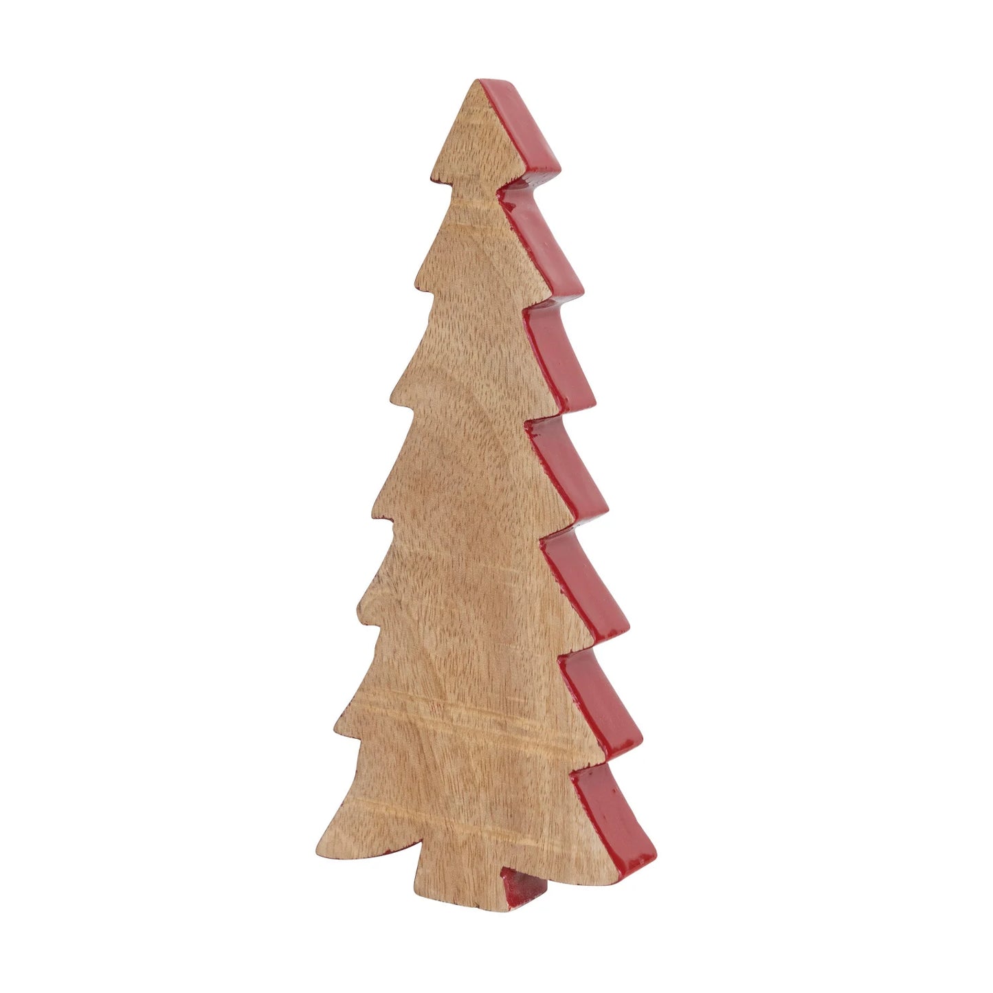 5-1/2"L x 11"H Mango Wood Christmas Tree w/ Red Enameled Edge