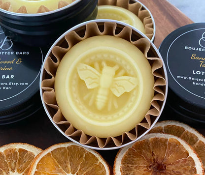 Sandalwood & Tangerine Scented Lotion Bar in Tin (2 Sizes)